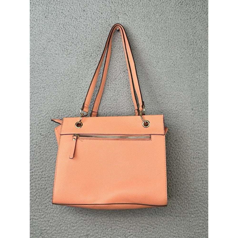 Nanette Lepore Petro Peach Straw Tote Handbag / Mixed-Media Shoulder Satchel
